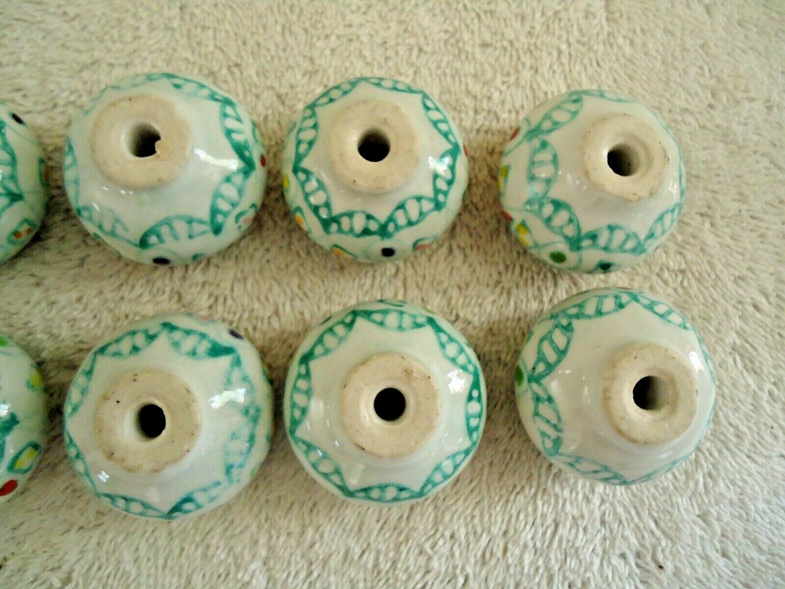 Vintage Set Of 12 Round Ceramic Floral Themed Drawer Pulls With Hardware