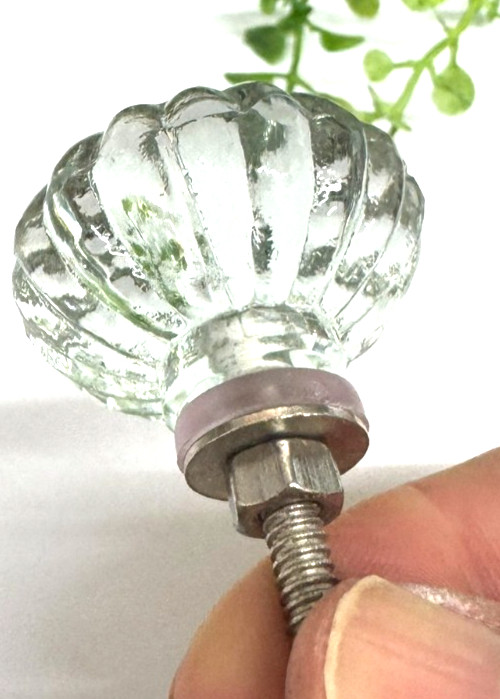 1 Clear Glass 1.38″ round Drawer Pull furniture door knob floral daisy scallop