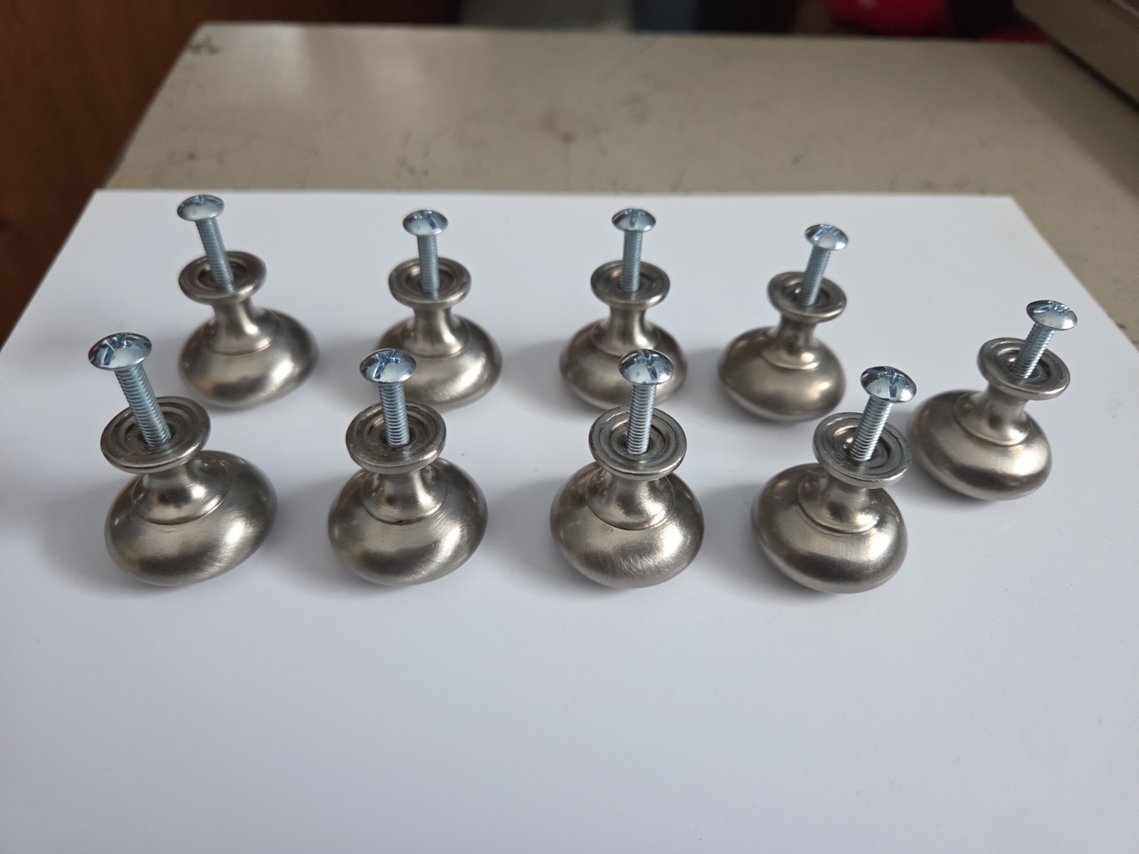 9 Knob Brushed Nickel Door Pull Solid 1-3/16″ Round Cabinet Drawer & 1″ Screws