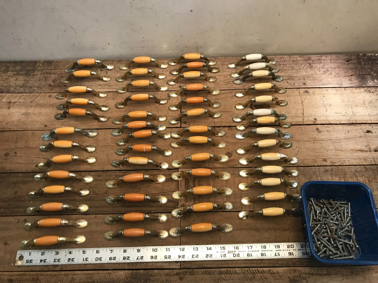 Lot 53 Vintage Art Deco Waterfall Drawer Pulls Metal Cream Butterscotch w/ screw