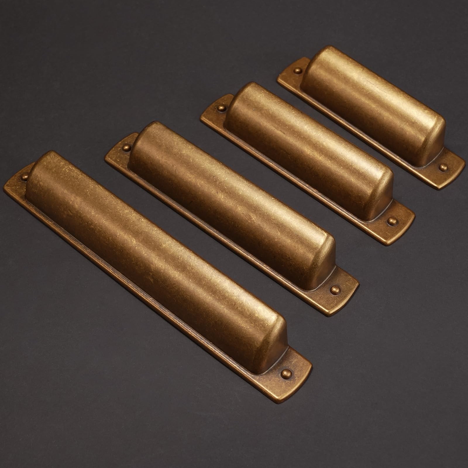 10 Pack 2.5″ Antique Brass Cabinet Handles – Vintage Drawer Cup Pulls, Aged Gold