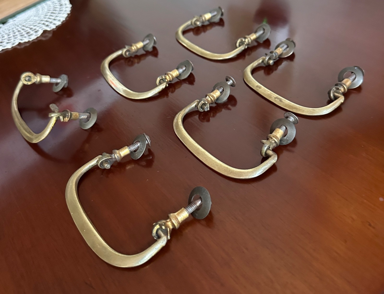 6 Antique Solid Brass Classic Colonial Dresser Drawer Cabinet Desk Bail Pulls