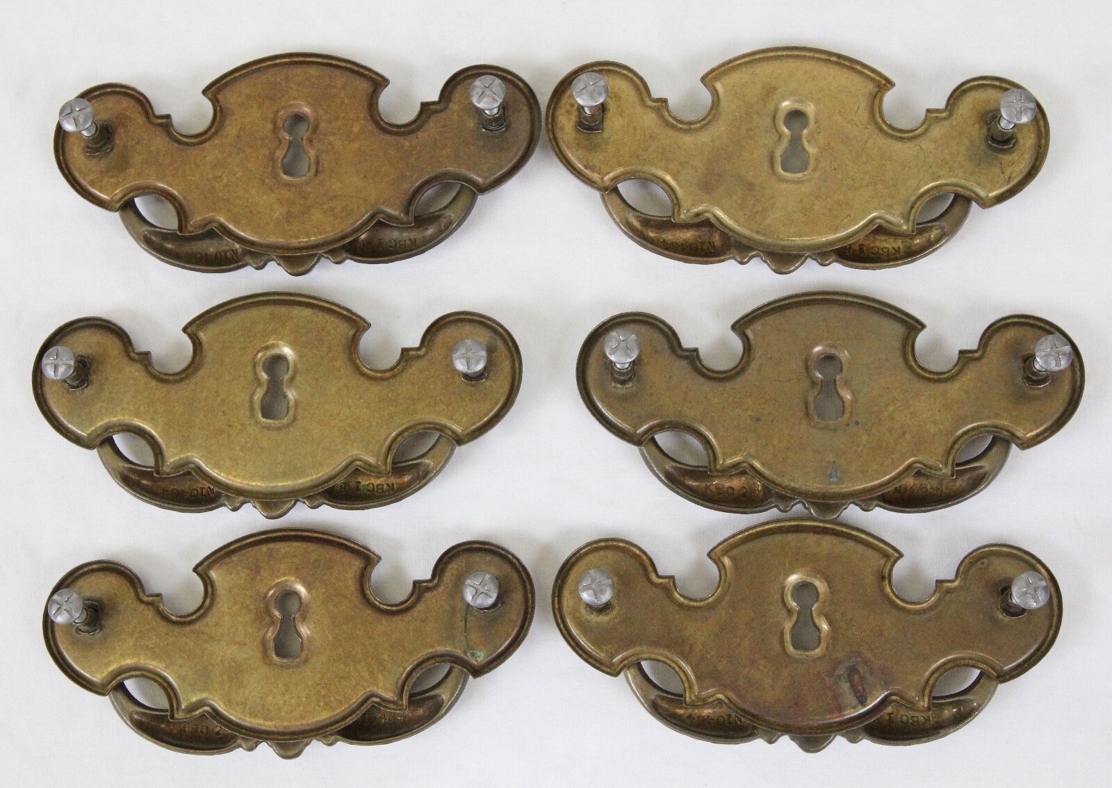 Lot of 6 Keeler Brass Co. KBC Drawer Handles Pulls Chippendale Batwing Keyhole