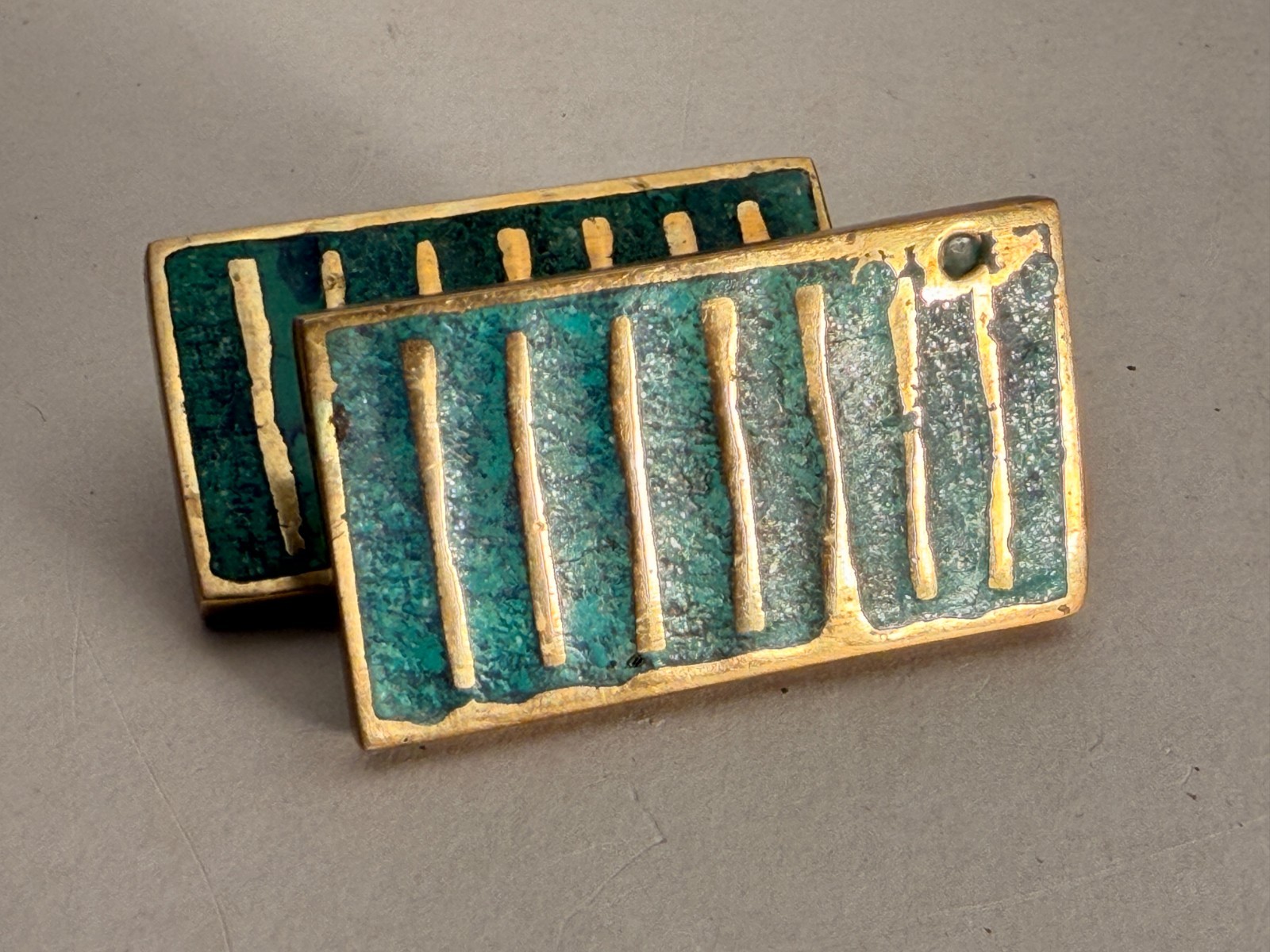 VINTAGE PEPE MENDOZA MID CENTURY MODERN 1958 4 DRAWER PULLS -MALACHITE AND BRASS