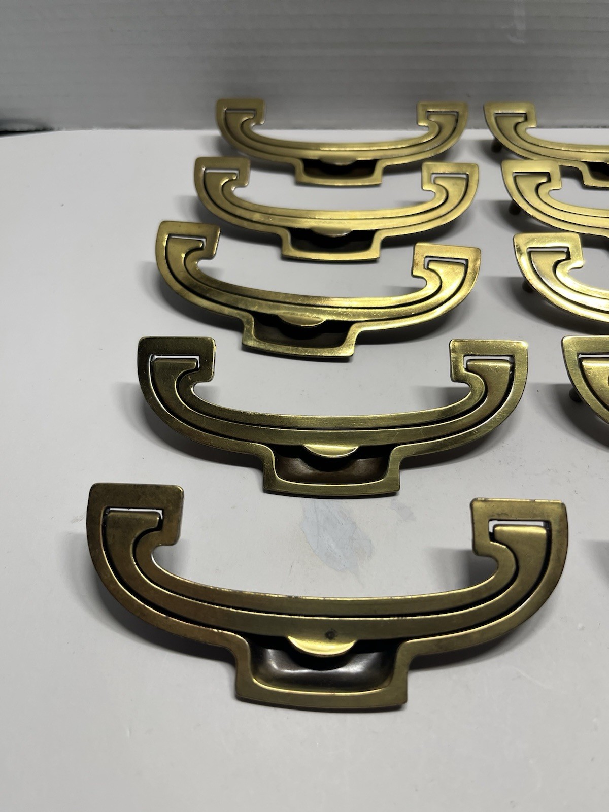 Vintage Lot (10) NOS KBC Brass Plated RECESSED Drop Bail Cup Drawer Pulls