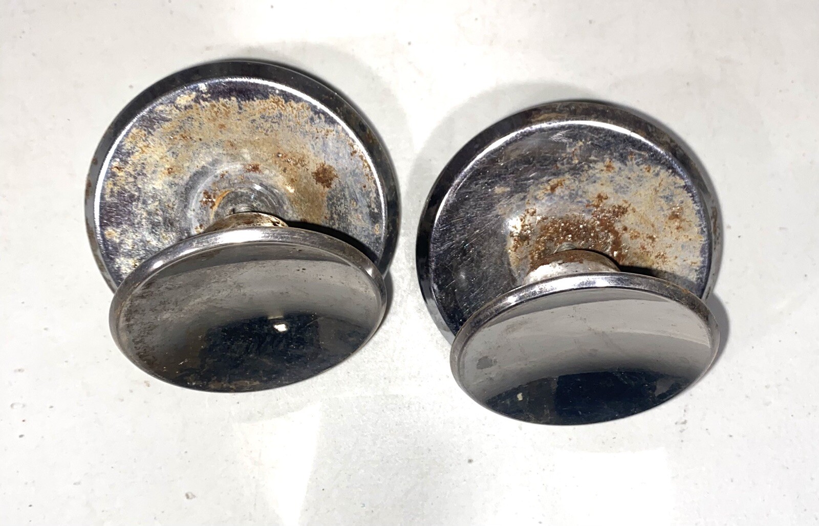 2 Vintage 2” Chrome Round Concave Cabinet Drawer Pull Knob & Backplate With Bolt