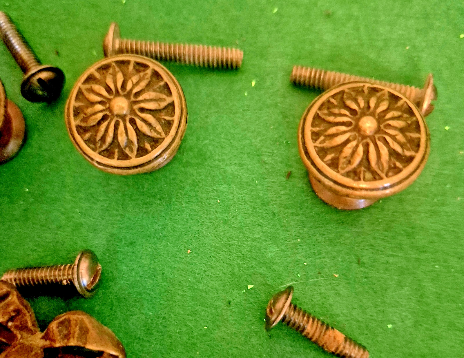 Antique Ribbon And Bow Ornate Bronze Brass Drawer Pull Rings 12 Set Art Nouveau!
