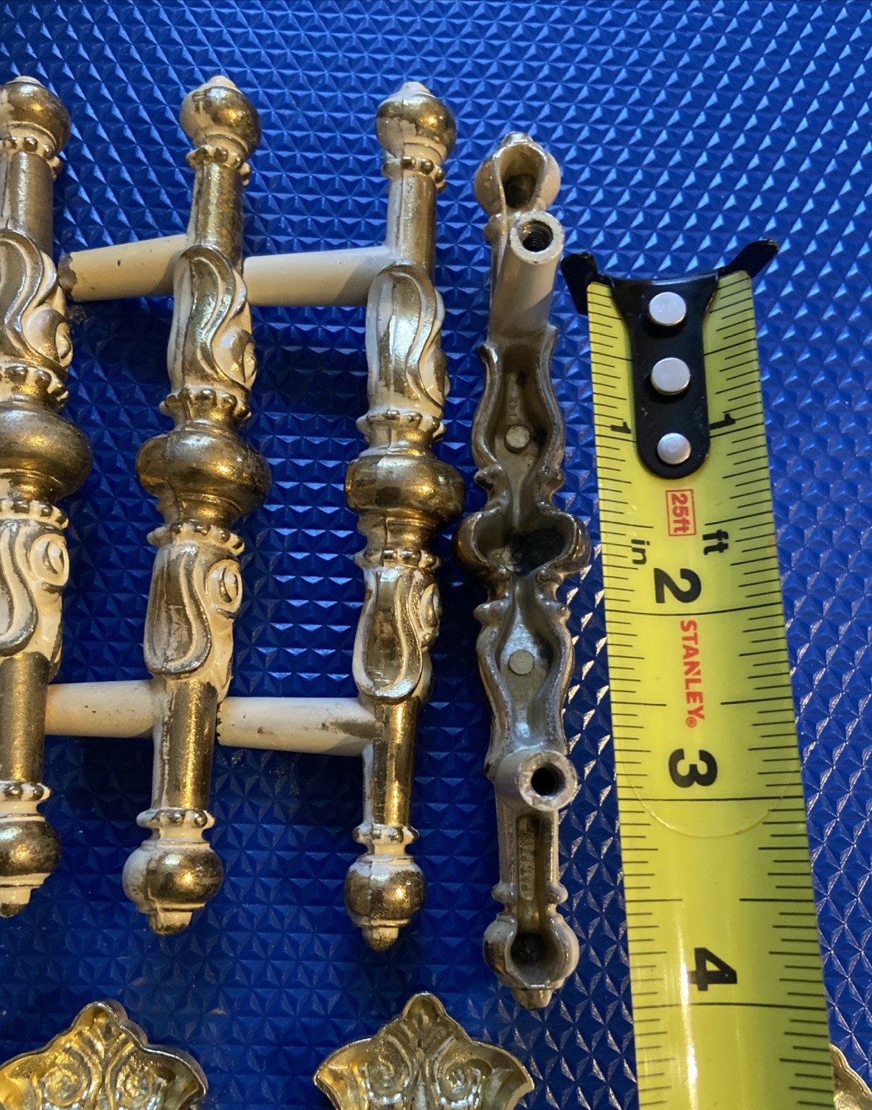 4 Vintage 50’s 60’s Ajax English Provincial White Gold Handle Pulls Backplates