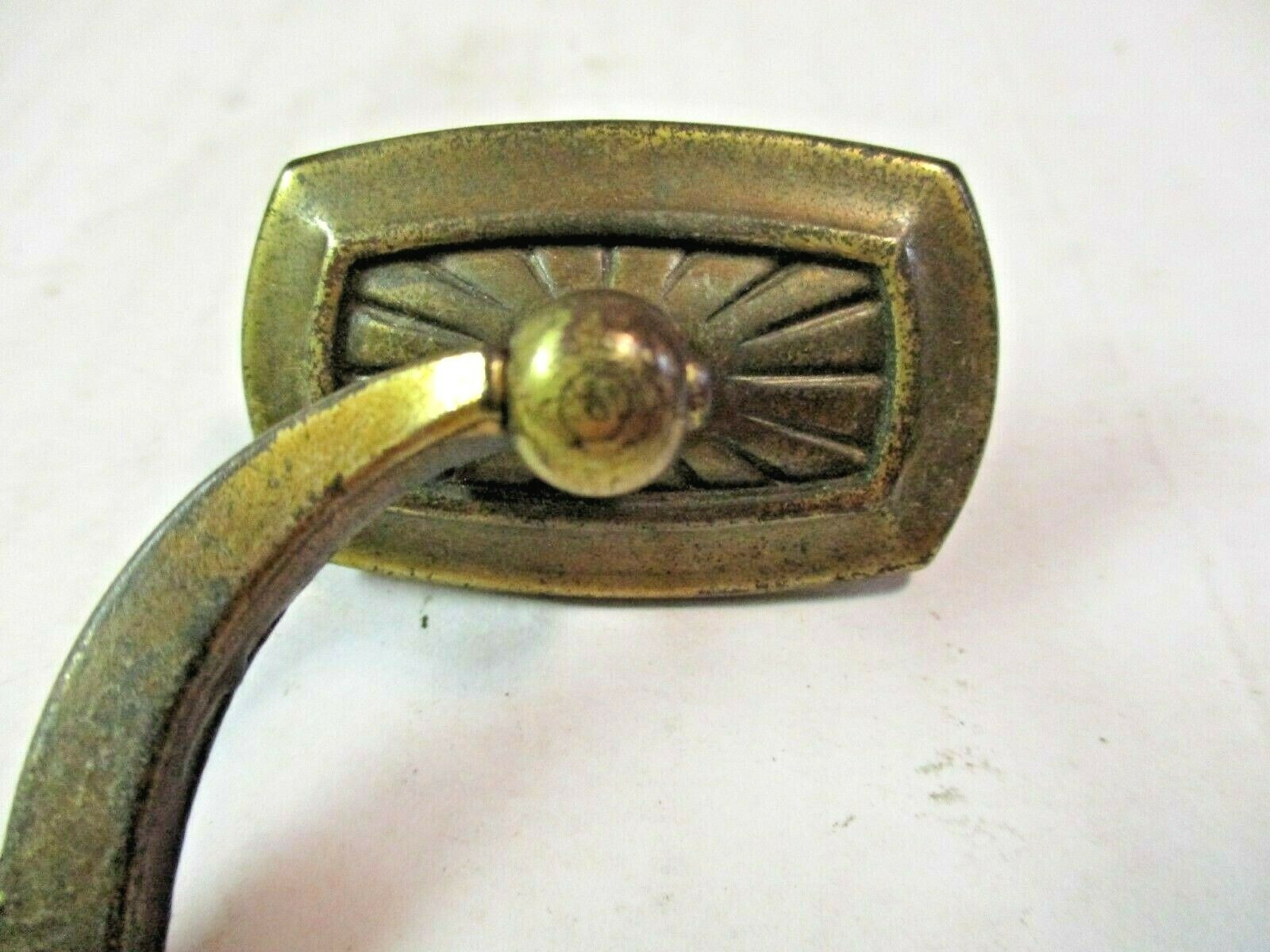 Art Deco 1900s Drawer Drop Bail Pull Handle Aged Brass 5-1/4″ Centers 1 Antique