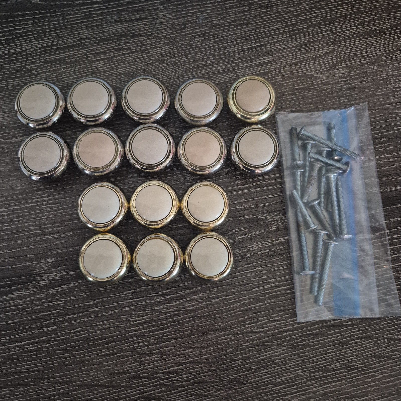 Vintage Cabinet Drawer Pulls Lot Of 16 Brass Ivory Knobs With Screws Lot 10 & 6