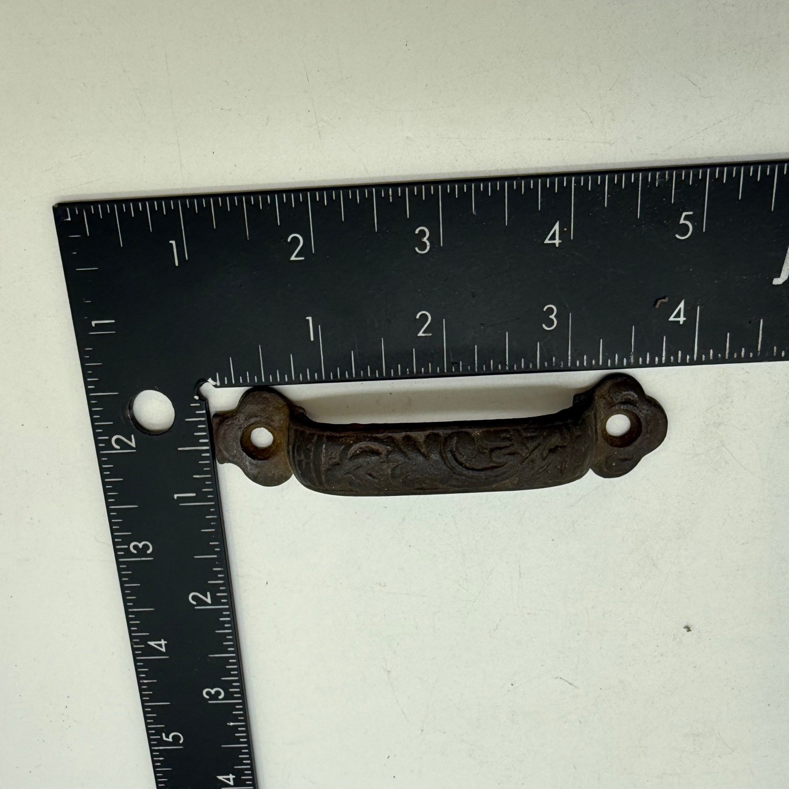 Antique windsor sash pull Cast Iron Ornate Scroll Drawer Handle Rusted Patina 4″