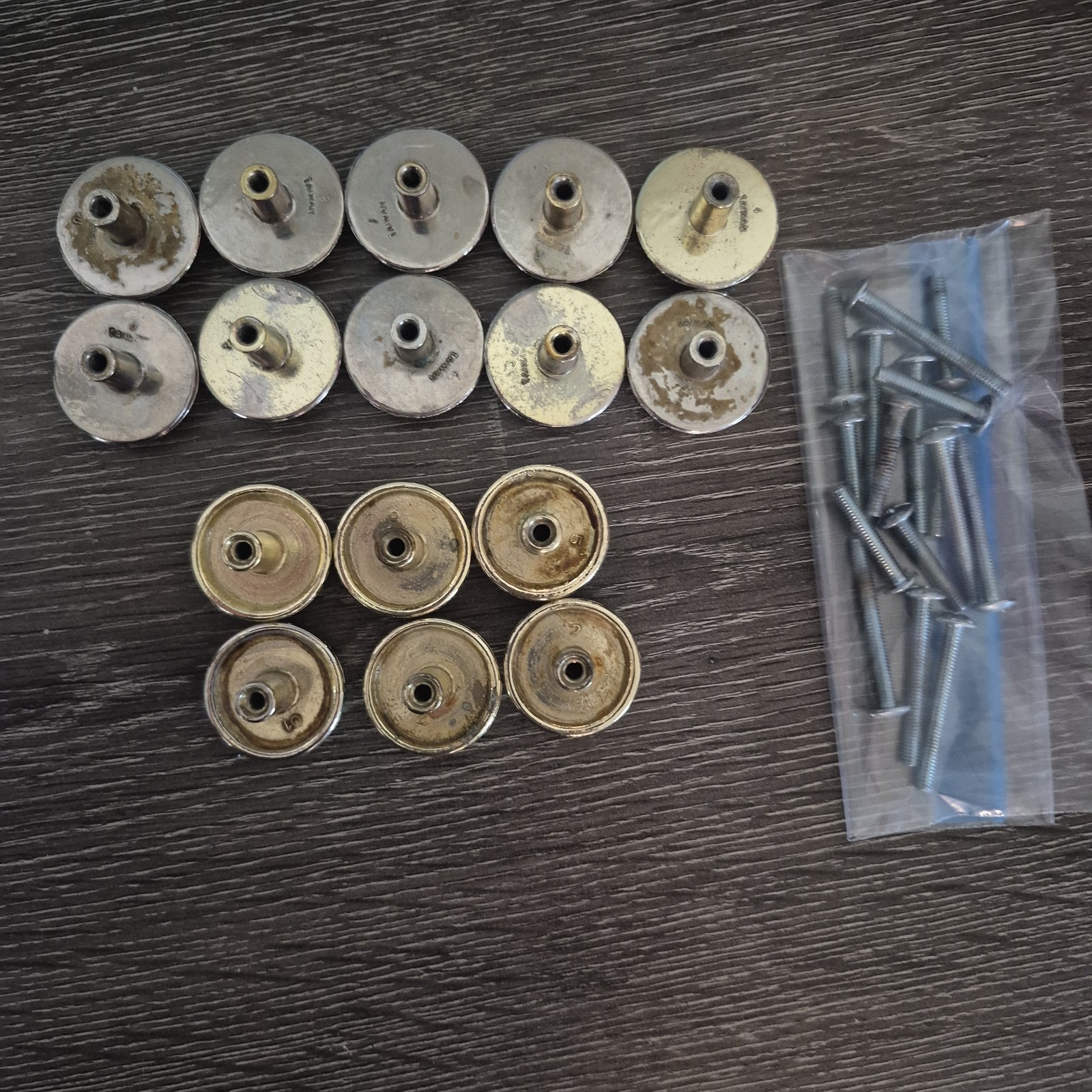 Vintage Cabinet Drawer Pulls Lot Of 16 Brass Ivory Knobs With Screws Lot 10 & 6
