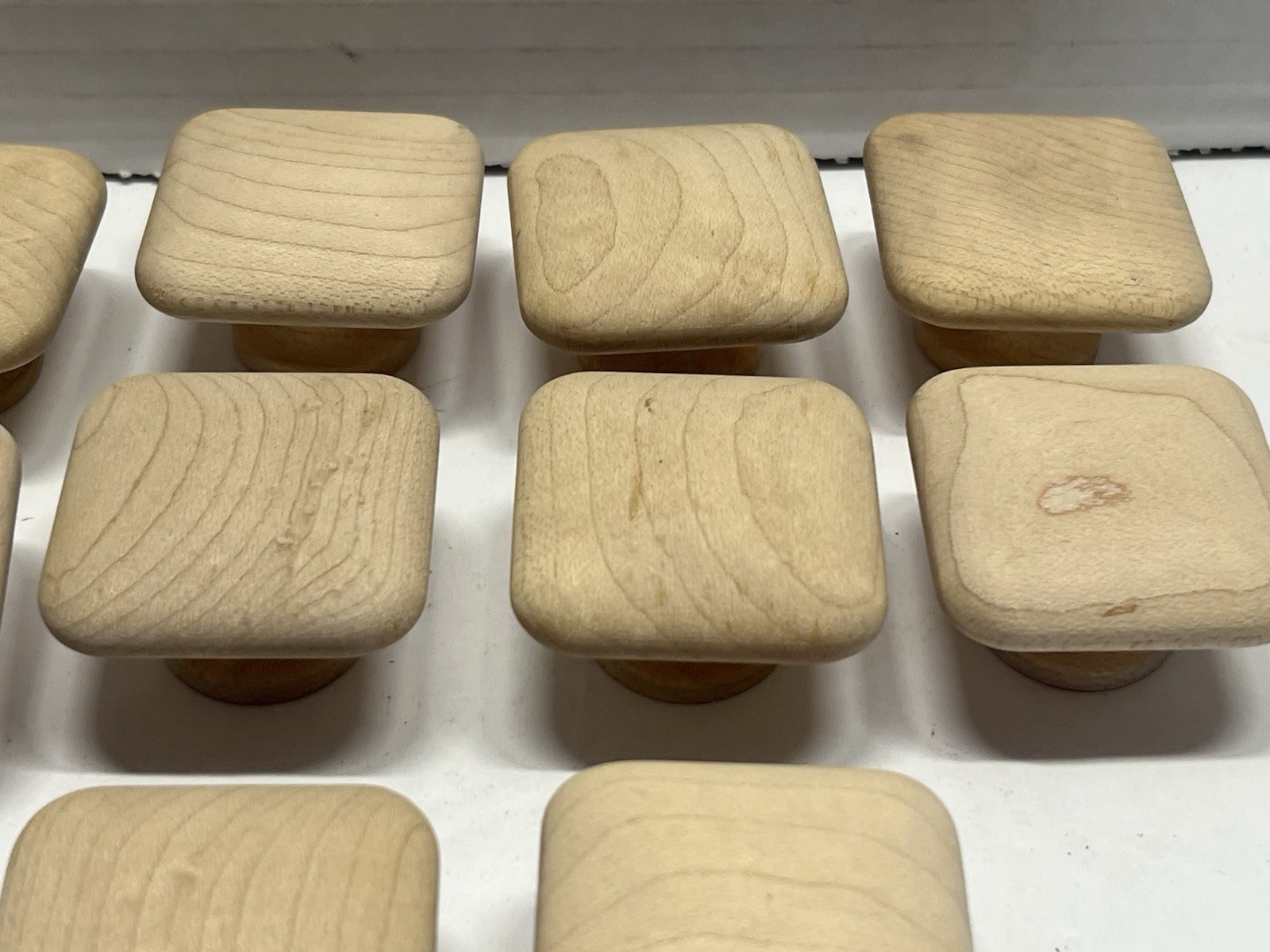 Vintage Lot (10) NOS Square Natural/Unfunished Fixed Wood Drawer/Cabinet Knobs