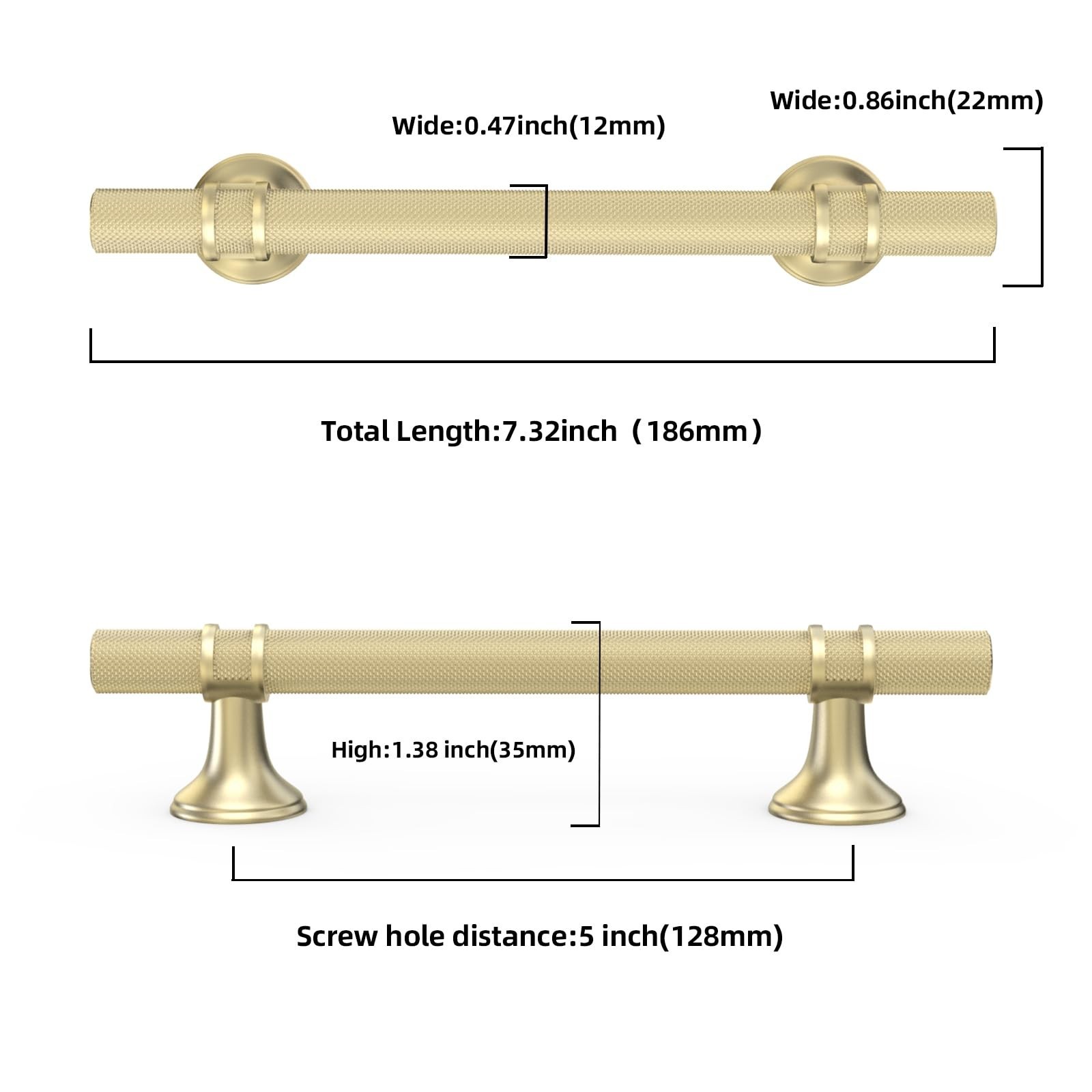 10 Pack 5 Inch Cabinet Pulls knurled Brushed Gold Kitchen Cabinet Handles Alu…