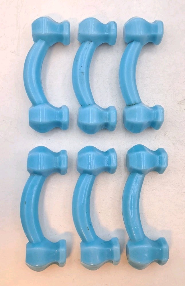 Antique Blue Milk Glass Handles Depression Glass Drawer Handle Hardware Lot of 6