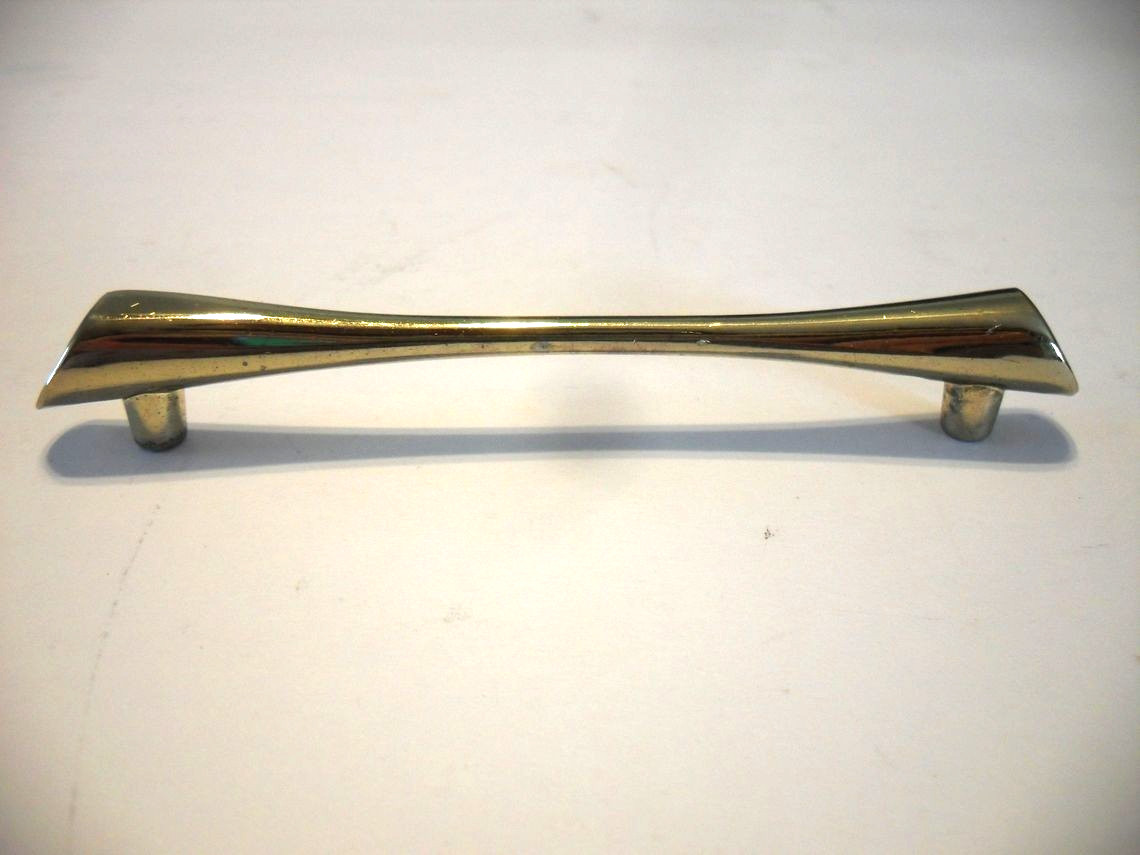 Vintage Nos Polished Brass Drawer Bar Pull Beveled Ends Cabinet Door Handle Ajax