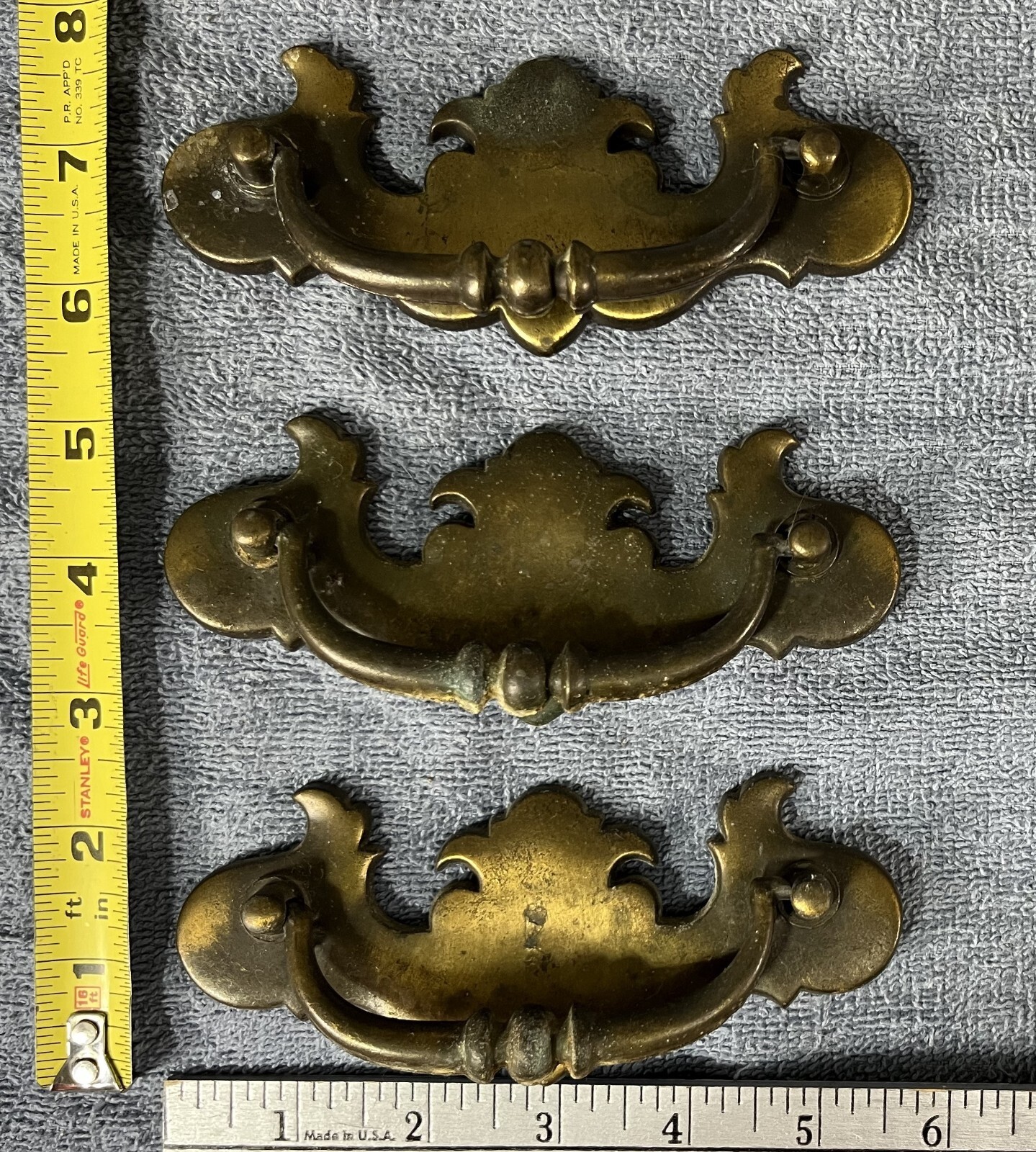Vintage Drawer Handle Pulls – Large Drop Bail Pull Handles – Brass – Set of 3