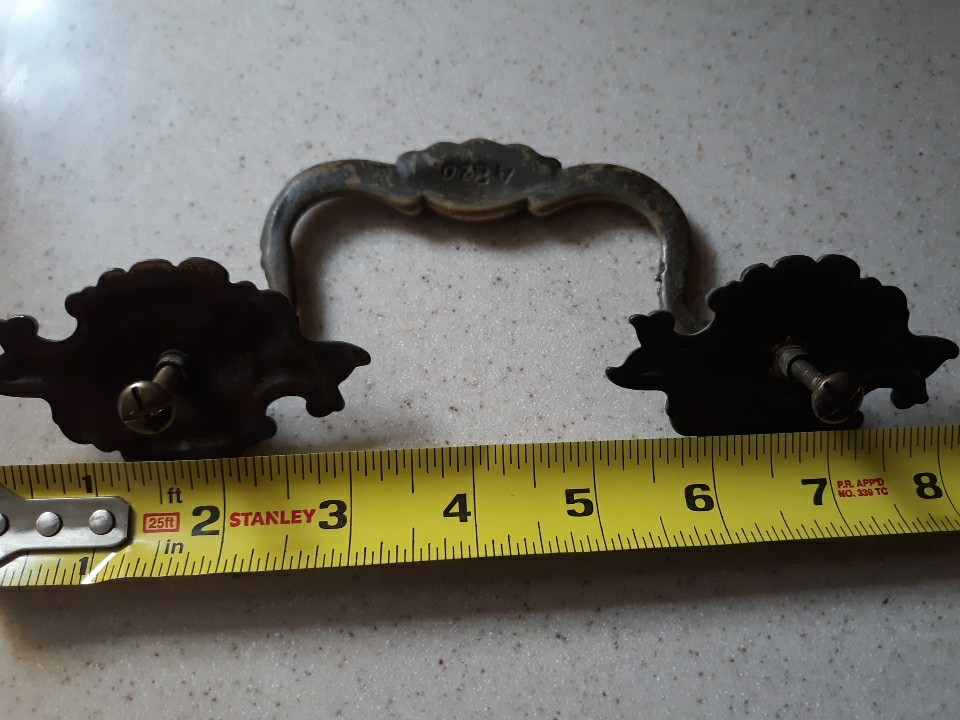 2 Vintage French Victorian Drop Bail Dresser Pull Handle Drawer Antique Brass