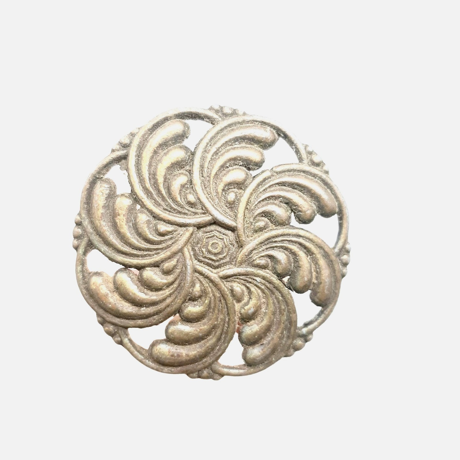 Vintage Round Knob Large Floral 1 3/4 Inch Gold Metal Handle Ornate Hardware