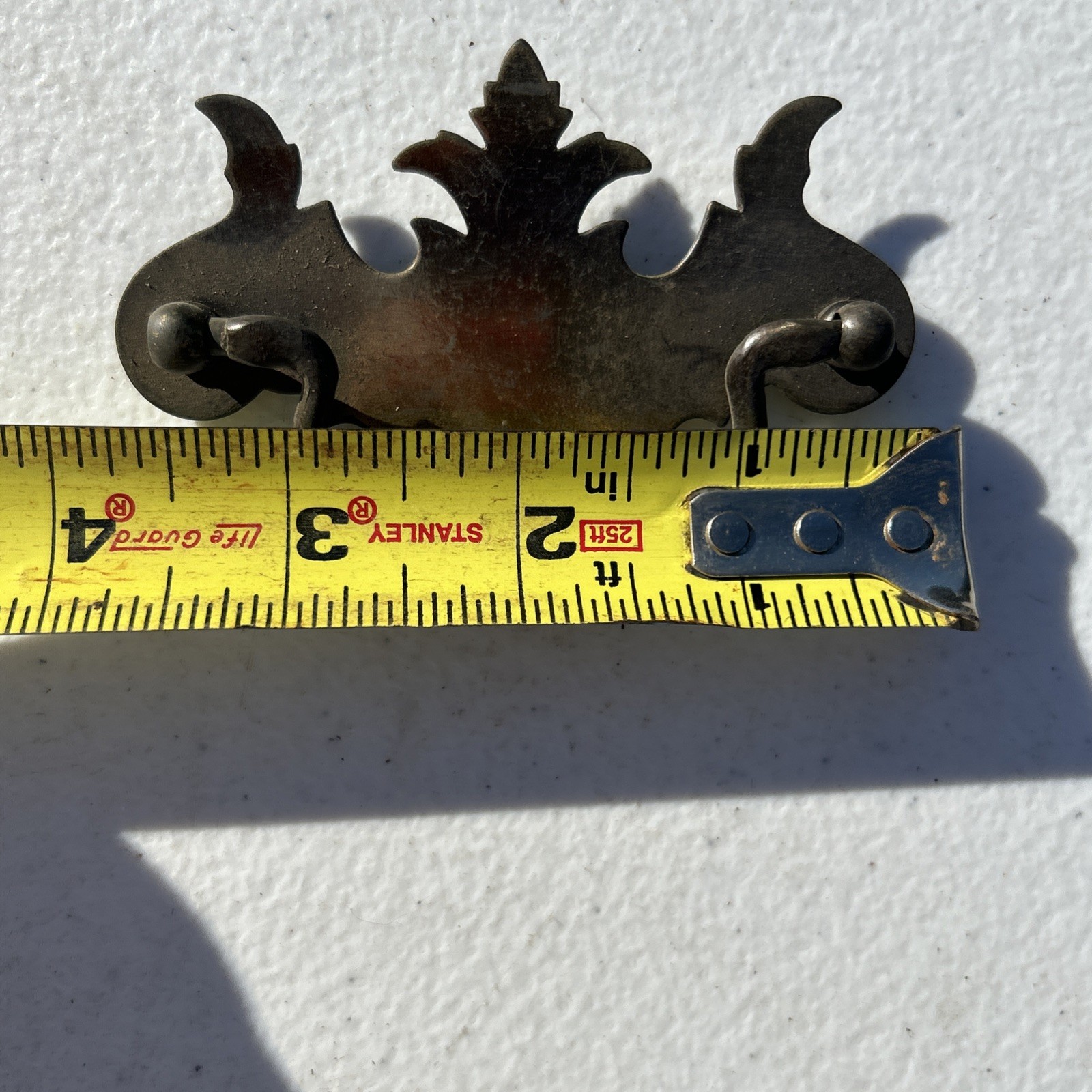 Lot Of 7 Flat Bat Drop Bail Pull Handle Solid Dark Aged Brass 3 3/4” Vintage