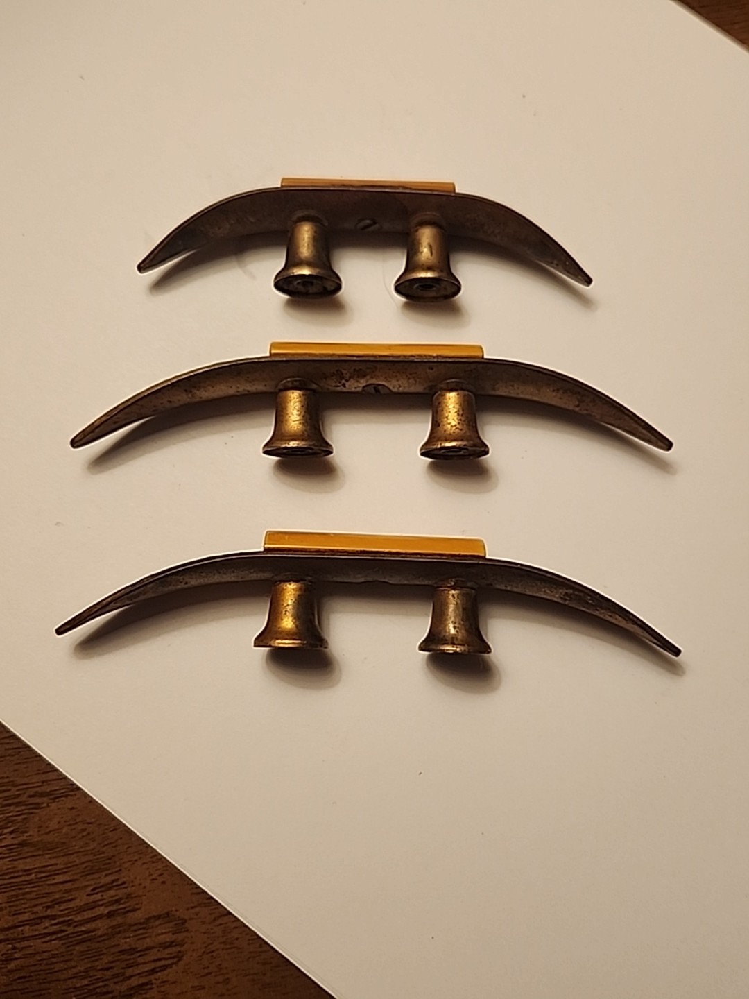 3 Vtg Art Deco Brass Cabinet Drawer Pulls Bakelite Centers Rare Retro Salvage
