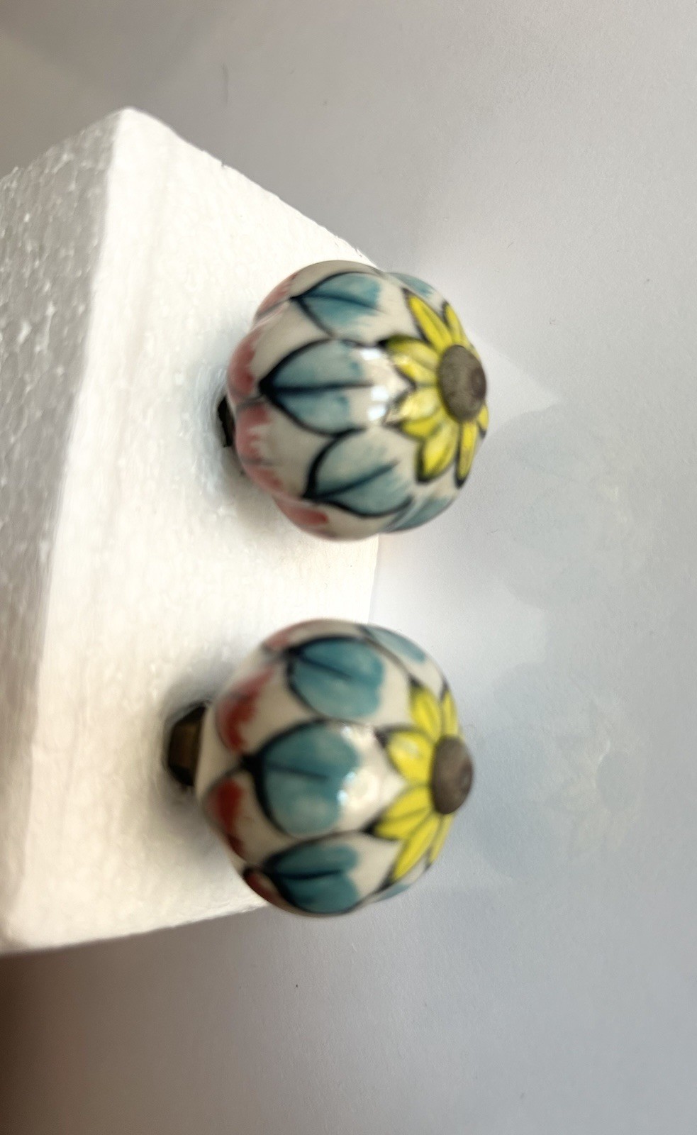 Vintage Floral Ceramic Brass Pull Knobs Cabinet Dresser Knobs Drawer