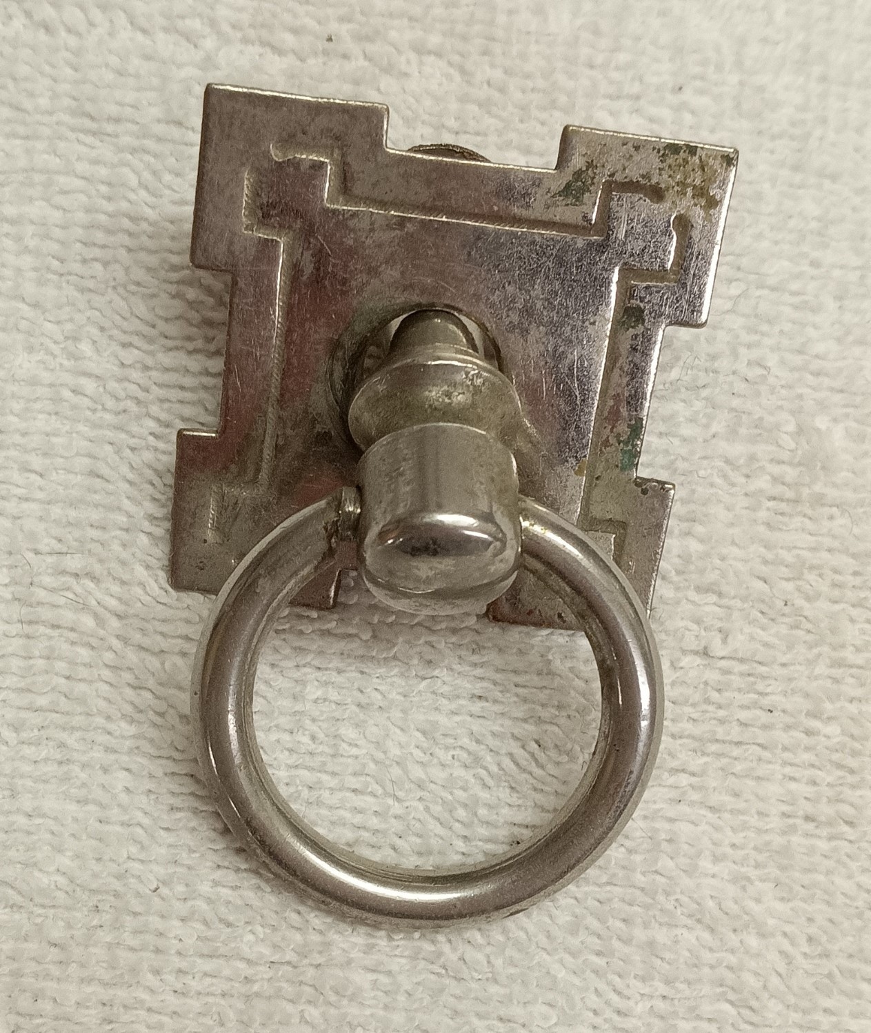 ANTIQUE HEAVY NICKLE PLATED BRASS DROP RING DRAWER,DESK,DOOR PULL 1 1/4 IN. DIA