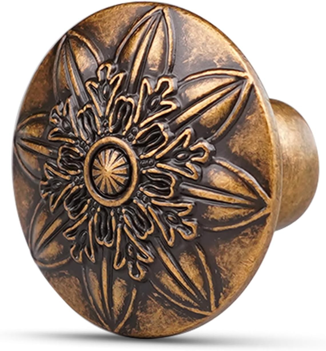 Vintage Antique Brass Knob Set, Floral Design – 10 Pack for Cabinets & Drawers