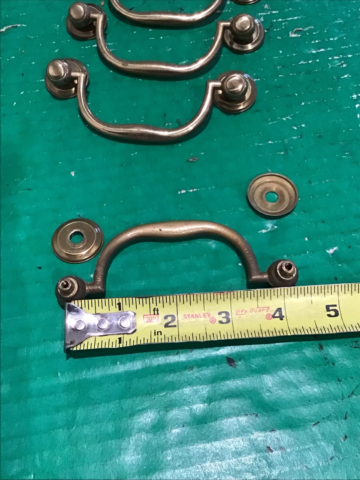 (4) Vintage KBC N-17070 drawer pull Fixed Drop Bail Brass Keeler / Backplate