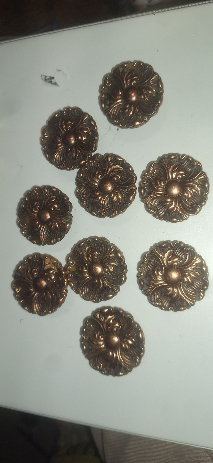 2 Vintage Ajax Floral Brush Copper Drawer Cabinet Pulls Knobs French Provincial