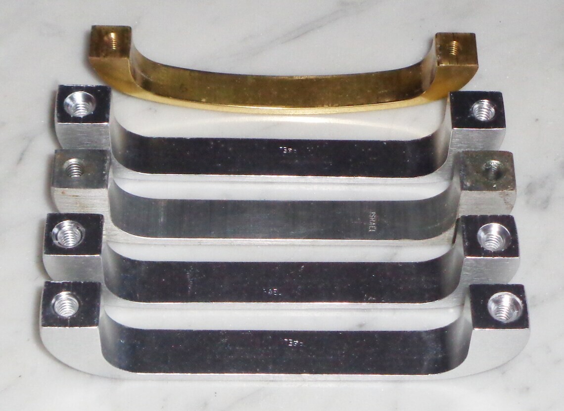 5 National Lock R208 Brass & Nickel Bar Cabinet Drawer Pull Handles Vintage