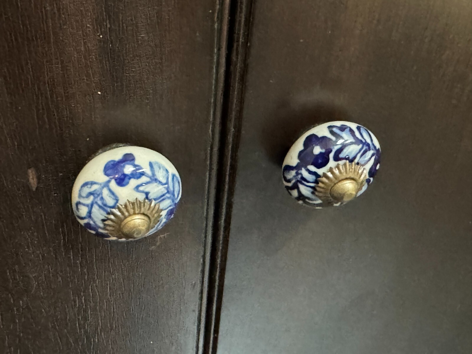 Vintage Antique Drawer Pulls Handles Cobalt Flower Floral Cabinets door Knob