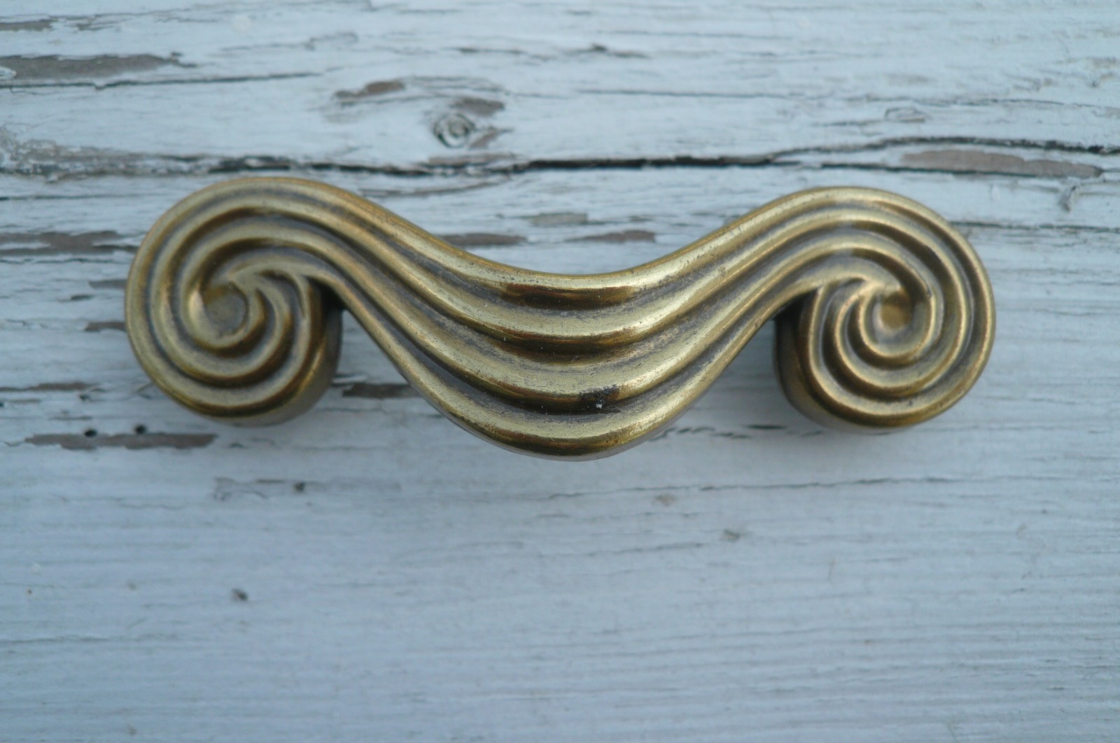 Vintage Art Deco Waterfall Curvy KBC Brass Handle Pull Original Patina
