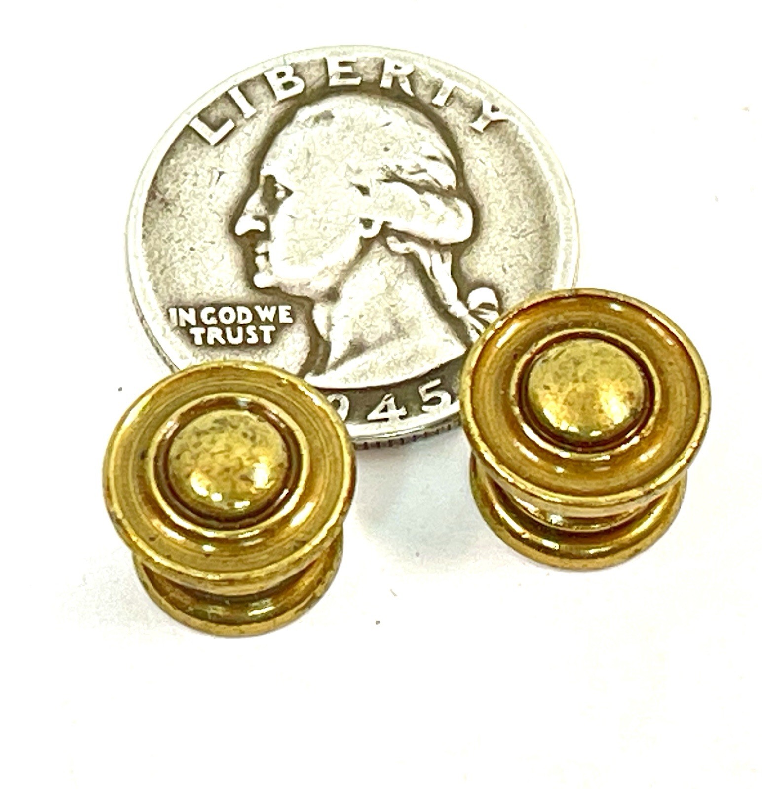 Pair NOS Tiny 0.5″ Drawer Pulls Door Knobs KBC Brass Co mcm