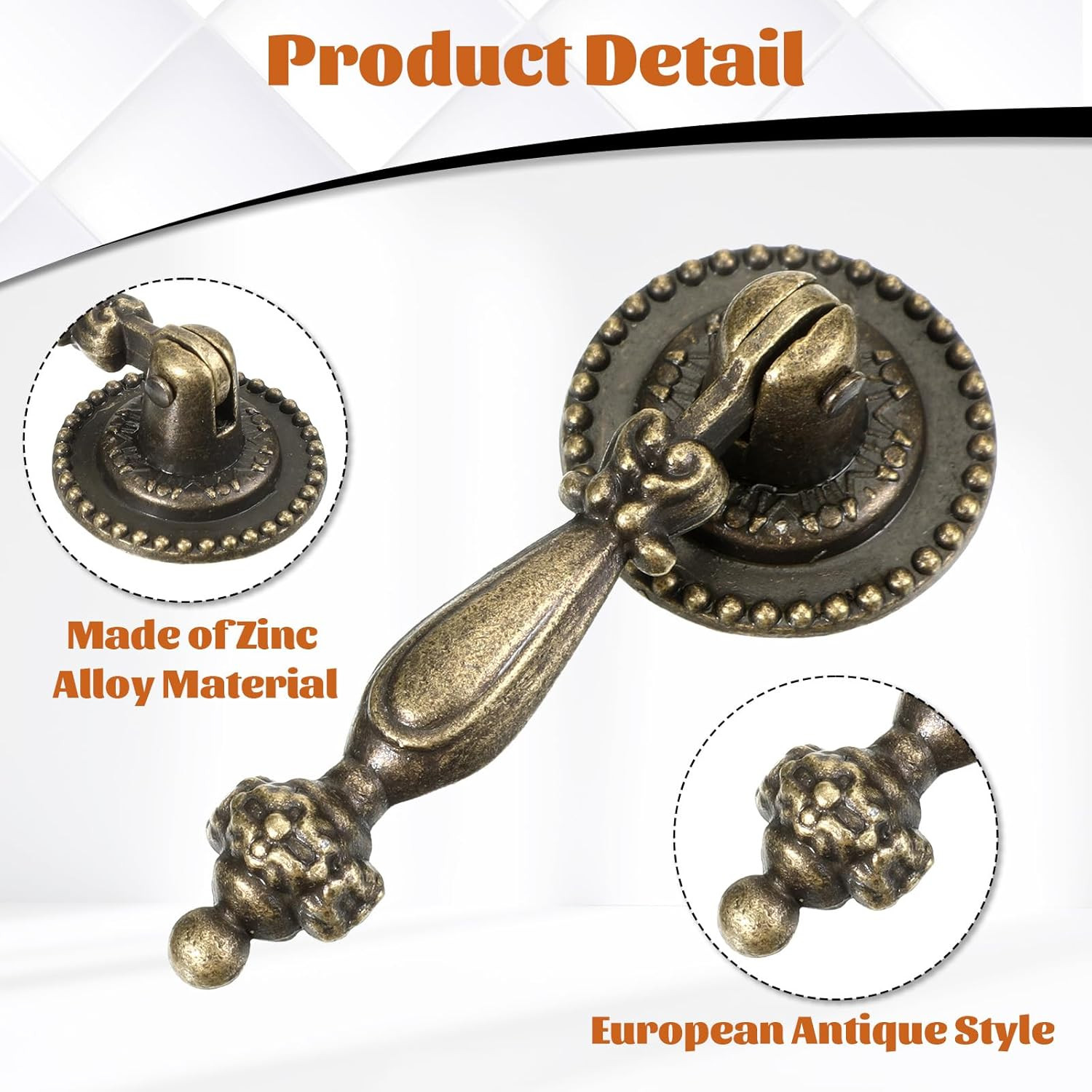 6PCS Antique Style Tear Drop Pulls, Zinc Alloy Cabinet Pull Handle Knobs Vint…