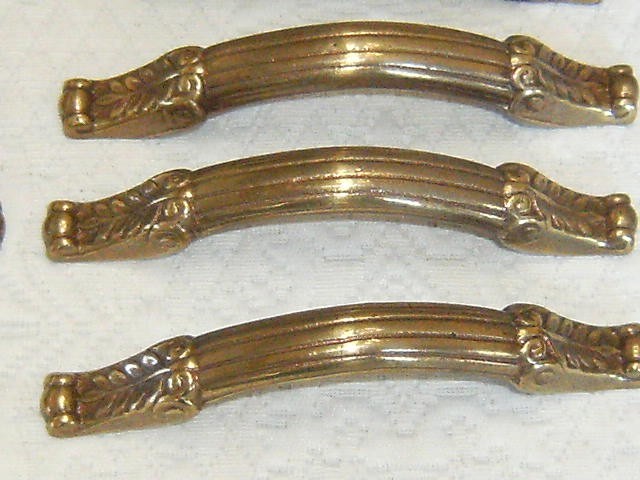 Solid brass vintage drawer pulls cabinet door handels polished and very nice