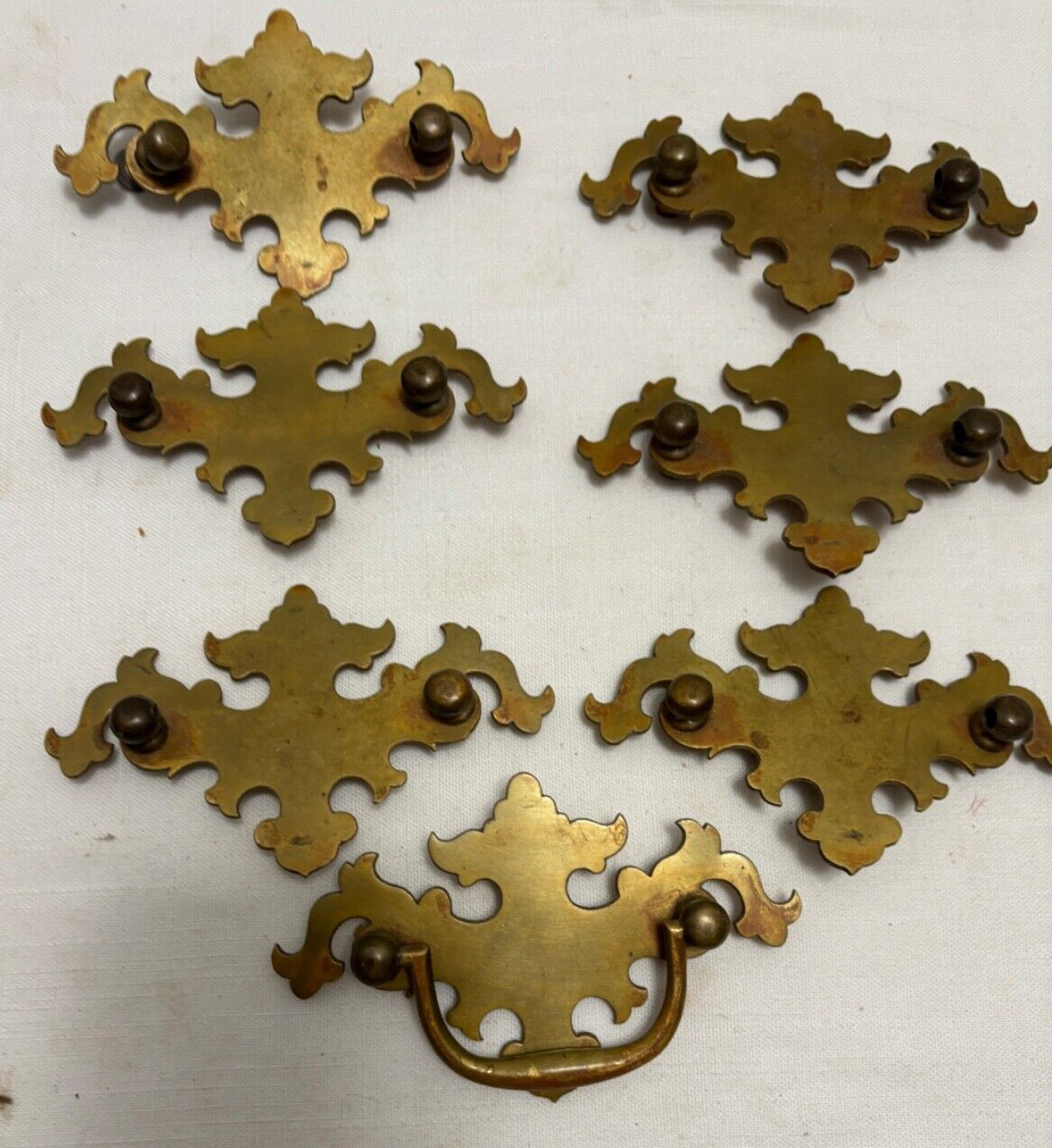 6 Chippendale 5″ Batwing Vintage Cast Brass Backplates 1 Complete Drawer Pull