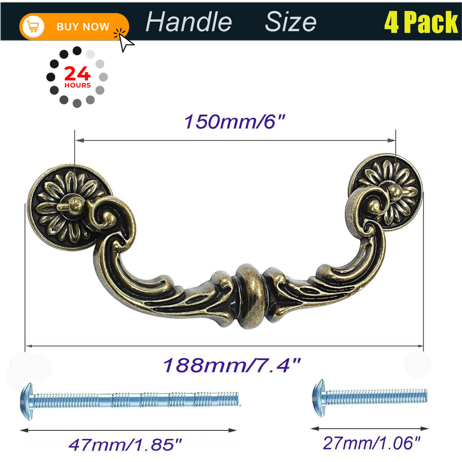 sckoten 4Pcs Vintage Drop Bail Pull Handles- 6 Inch Hole Antique Bronze