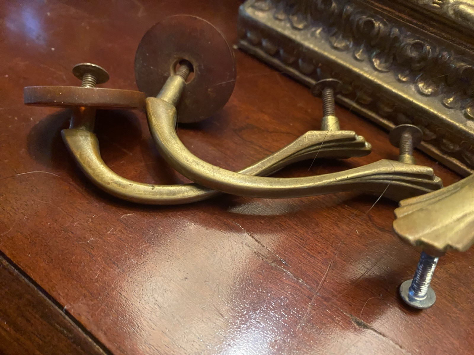 Antique Bakelite Brass Art Deco Dresser Handles Drawer Pulls. A1