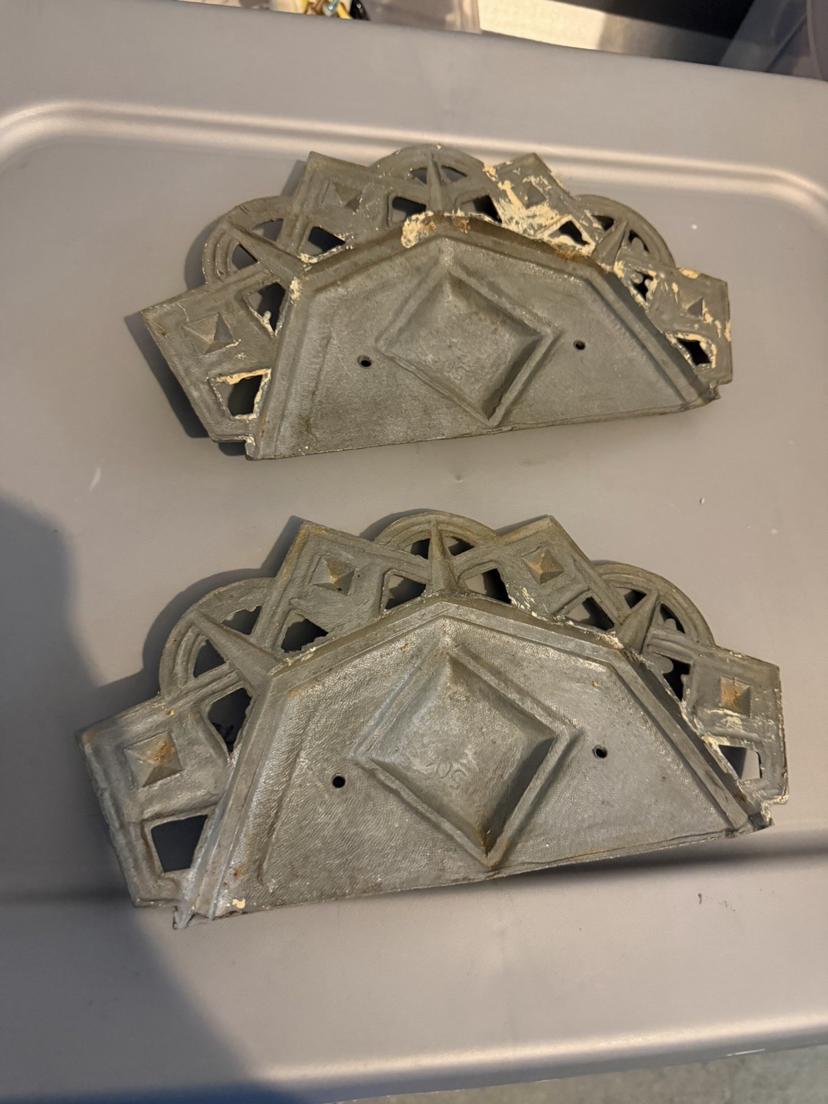 Vintage Art Deco cast metal drawer pull backplates- Vintage Art Deco. Rare
