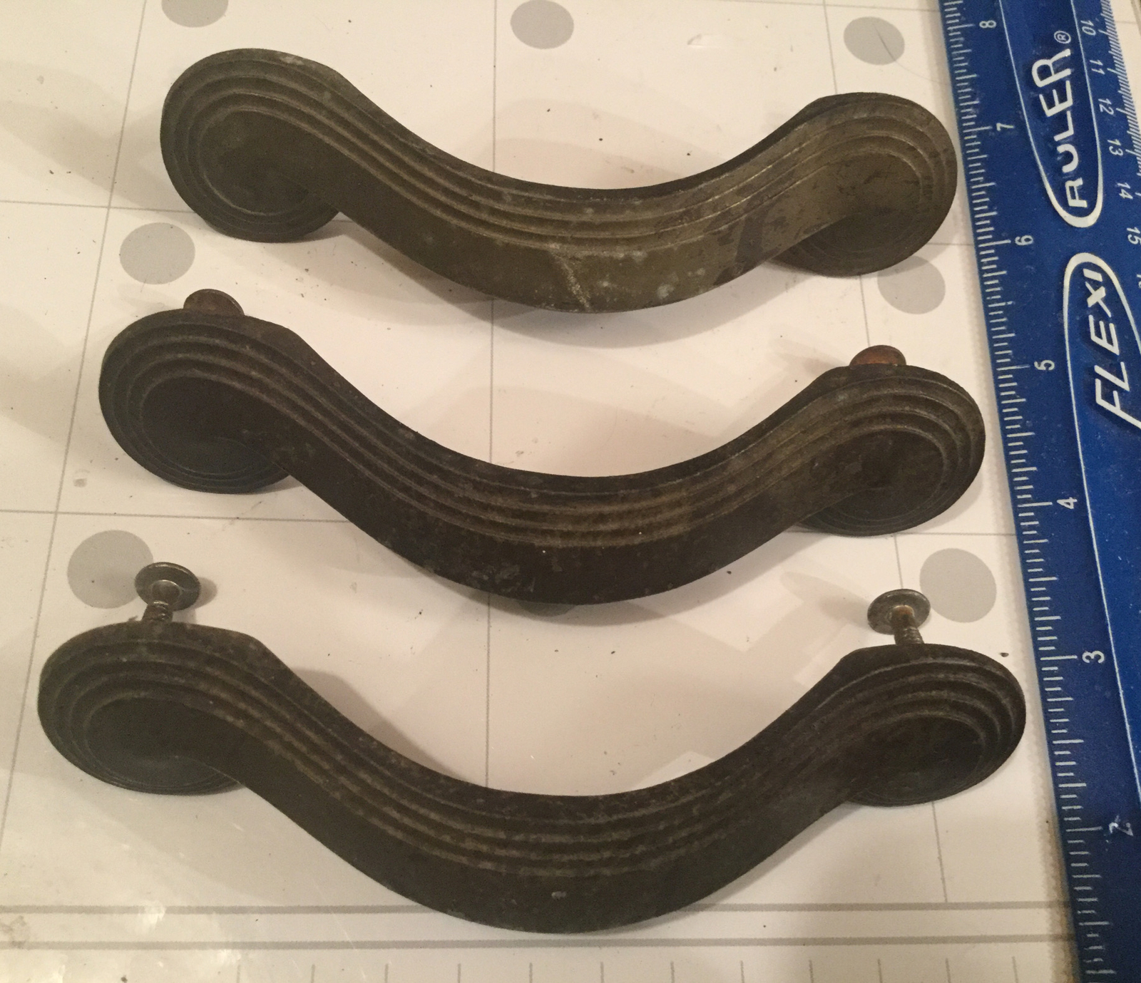 Lot 3 Art Deco Period 5” Draw Pulls Handles w/ Mount Holes 4.25” Apart 1920’s