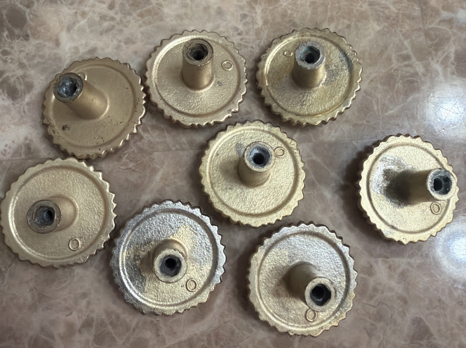 Set of 8 Vtg Gold Non Magnetic Metal Drawer Knobs Ornate Floral Rose 1 1/2”