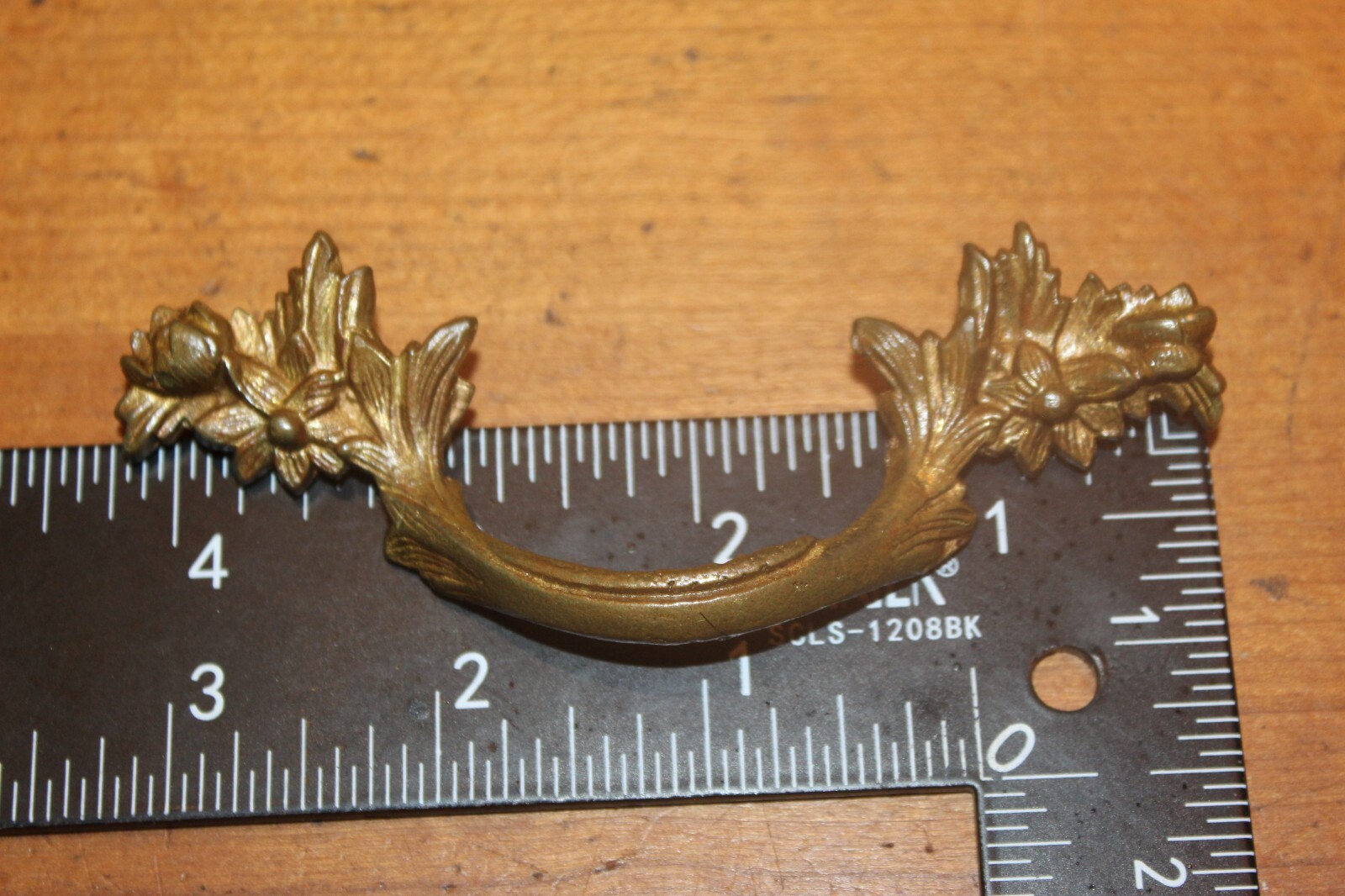 Ornate French Provincial Drawer Pull in Cast Bronze Unmarked Natural Patina J-5
