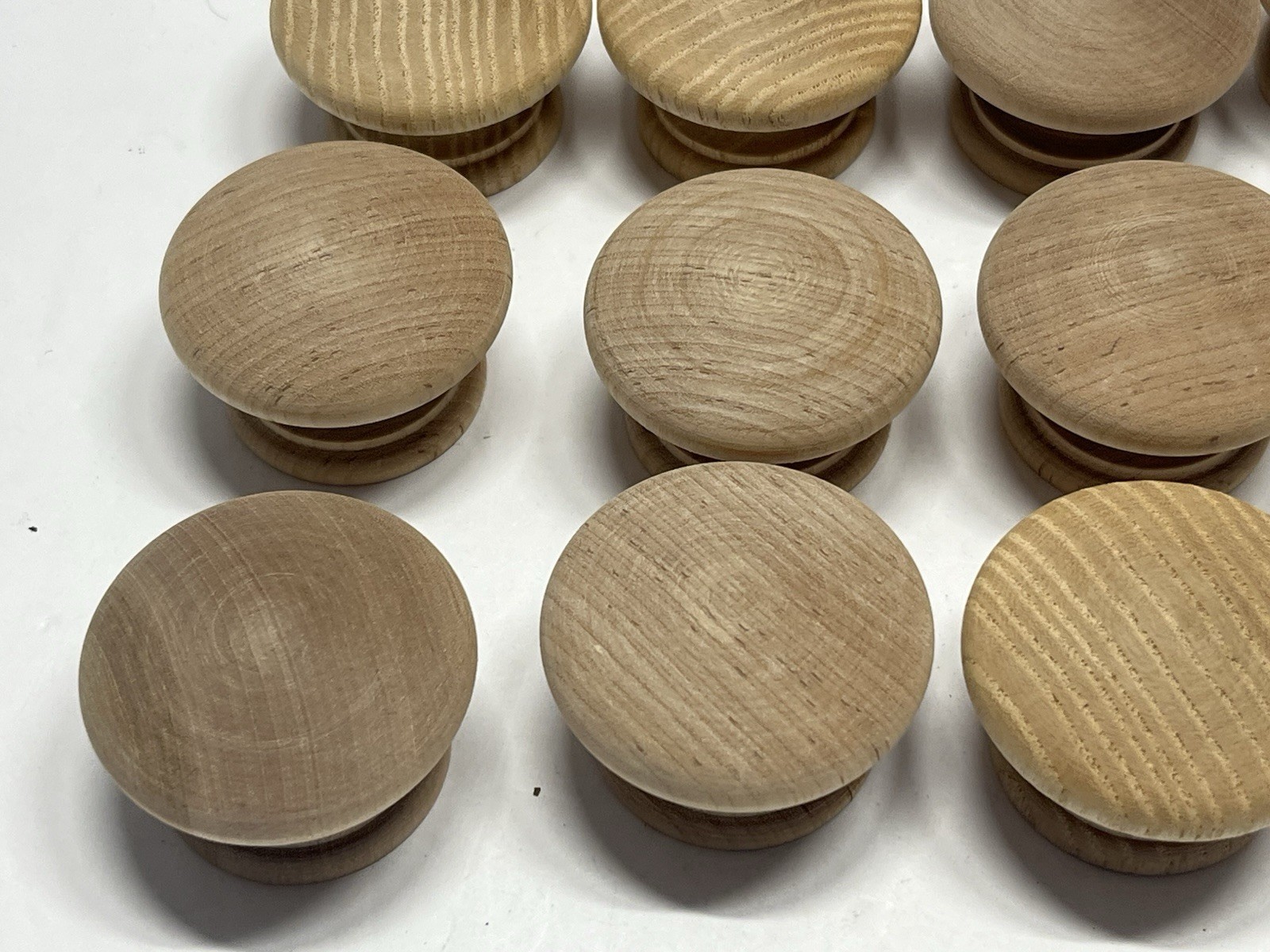 Vintage Lot (12) NOS Round Natural/Unfinished Fixed Wood Drawer/Cabinet Knobs