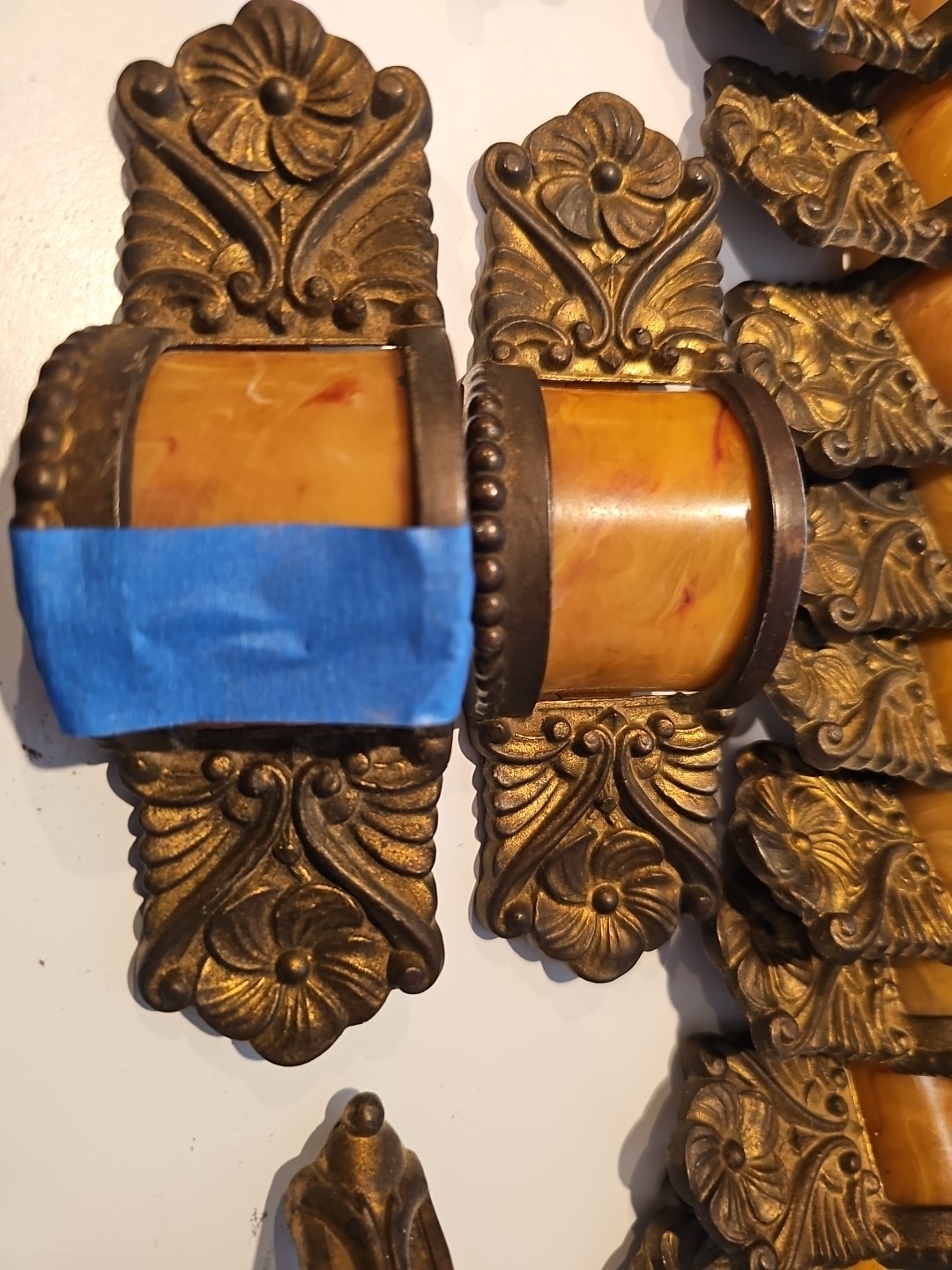 6-2 piece. Art Nouveau heavy brass drawer pulls/handles 6″ x 2″ VTG Bakelite