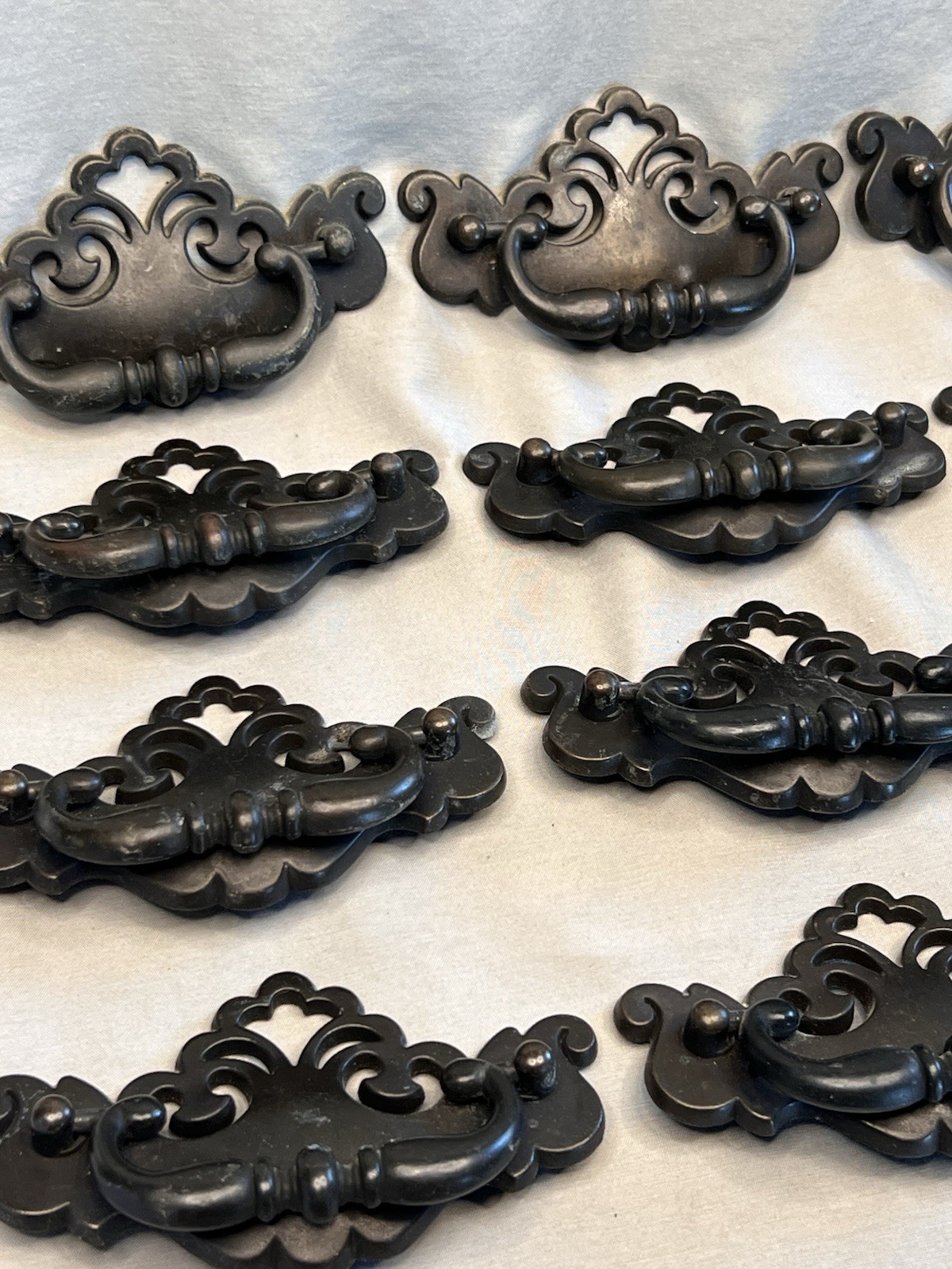 Lot 12 Vintage Chippendale Batwing Drawer Pull Handles Black Cabinet Hardware