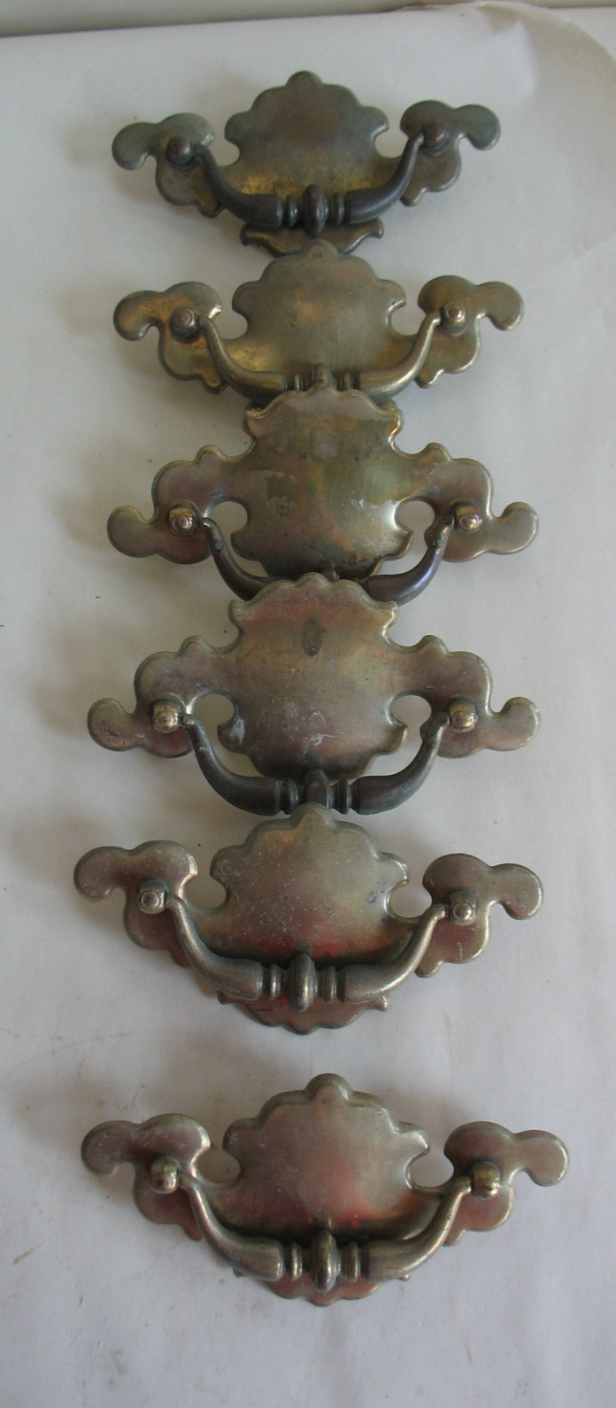 S/6 Batwing Chippendale brass plated drawer pulls 3 1/2″ centers Salvage
