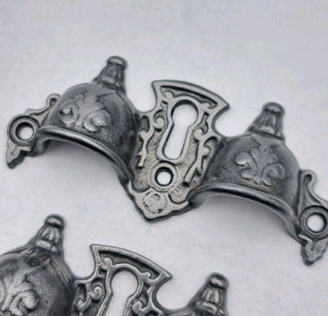 Antique Bin Pulls Eastlake Two Finger Handles Unique Cast Iron Hardware Set of 6