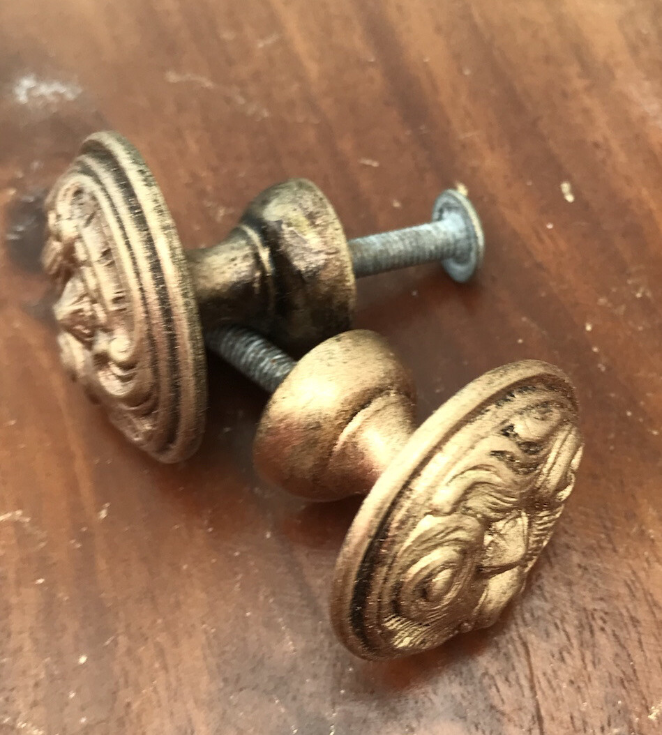Vintage French drawer pull antique brass Provincial Door Dresser ￼round 1 ¼” dia