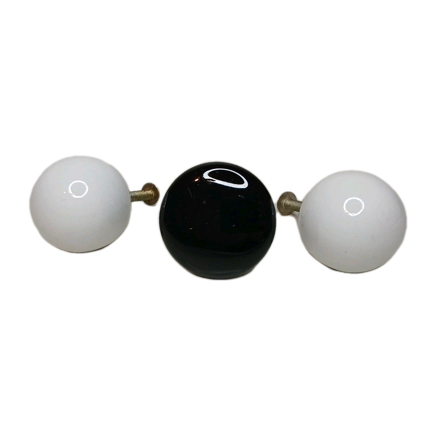 Vintage Round White & Black Porcelain Cabinet Drawer Pulls Lot Of 3 Knobs